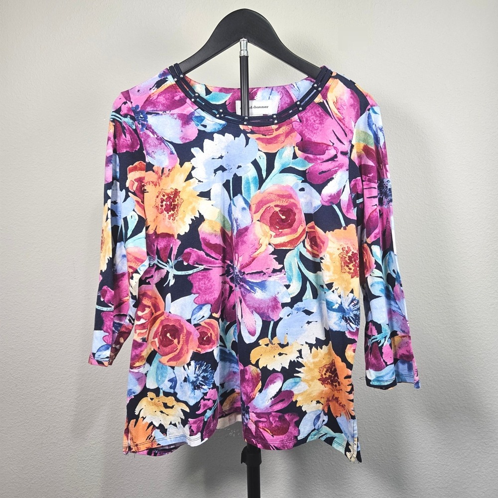 Alfred Dunner Floral Top Multi Studded 3/4 Sleeve Casual Artful NO SIZE TAG Chic